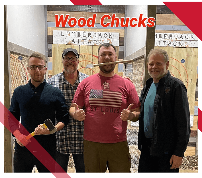 men at an axe throwing range